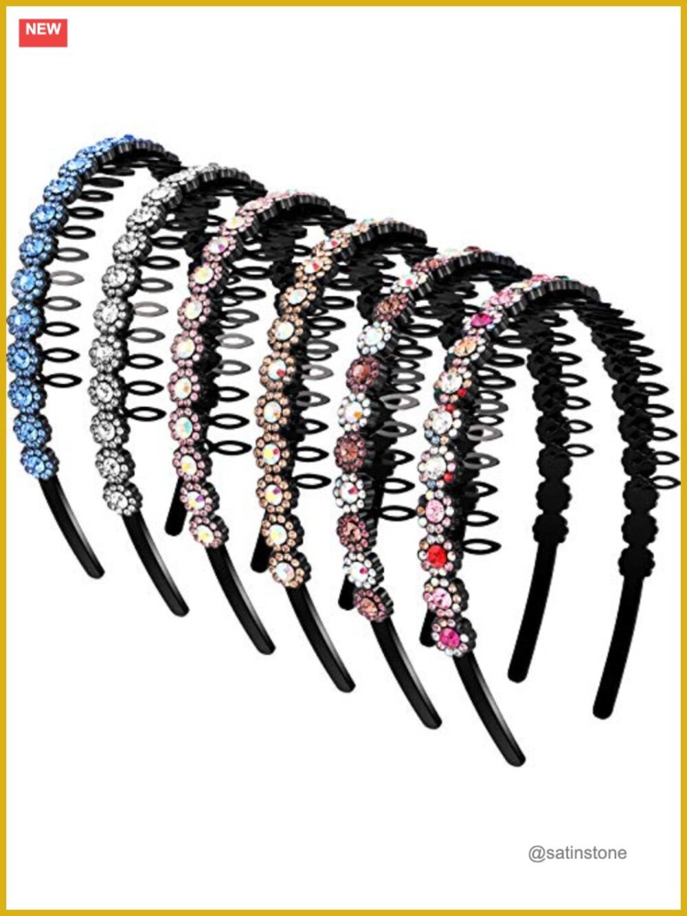 6 Pc Non Slip Beaded Crystal Headbands with Teeth for Women Girls